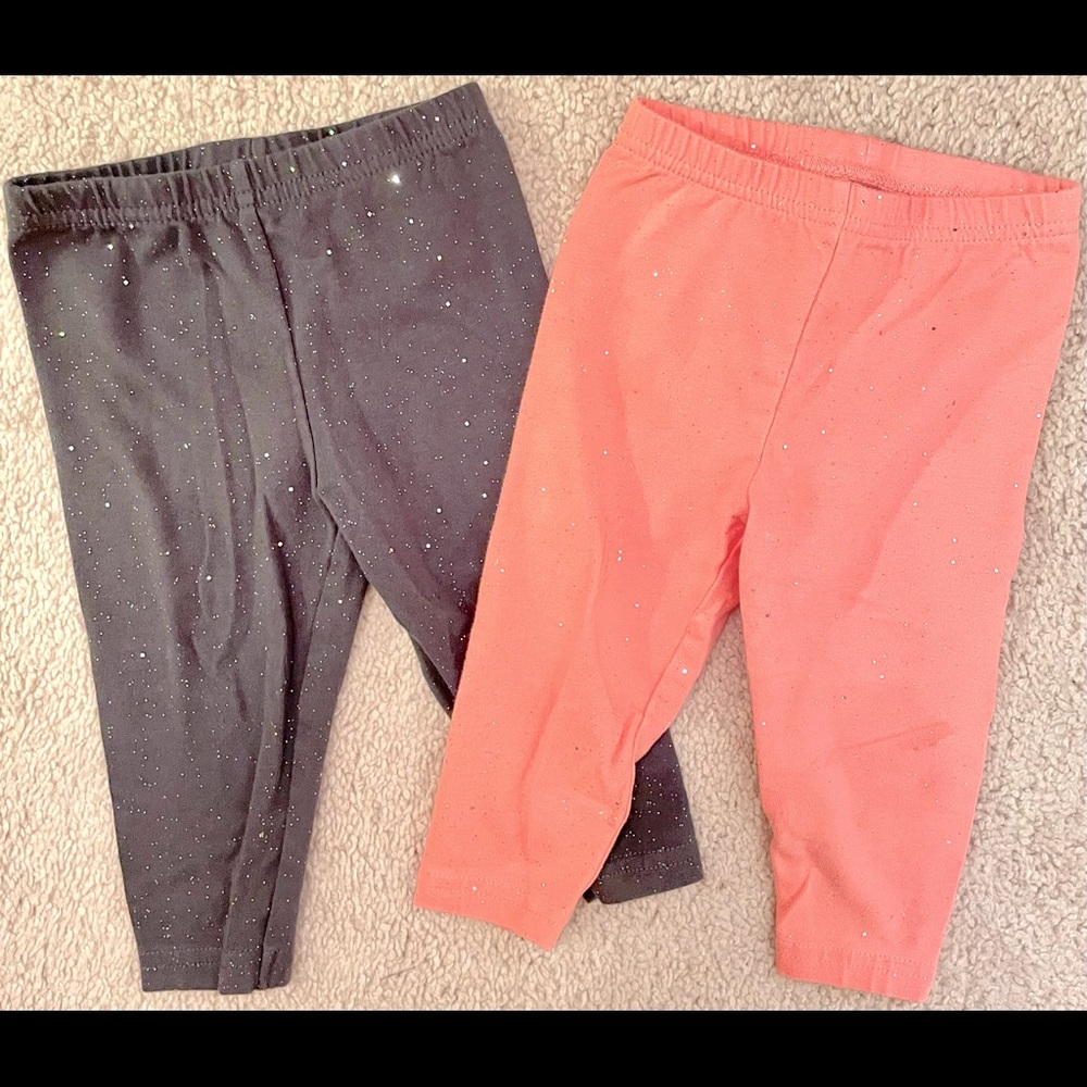 Carter’s set of 2 baby girls glitter pants 9mos